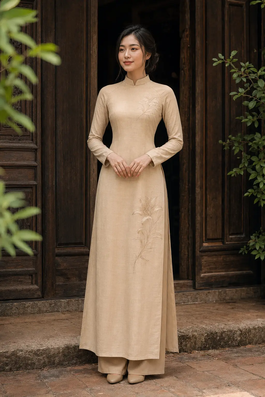 Áo dài Linh Lan màu Be nhạt