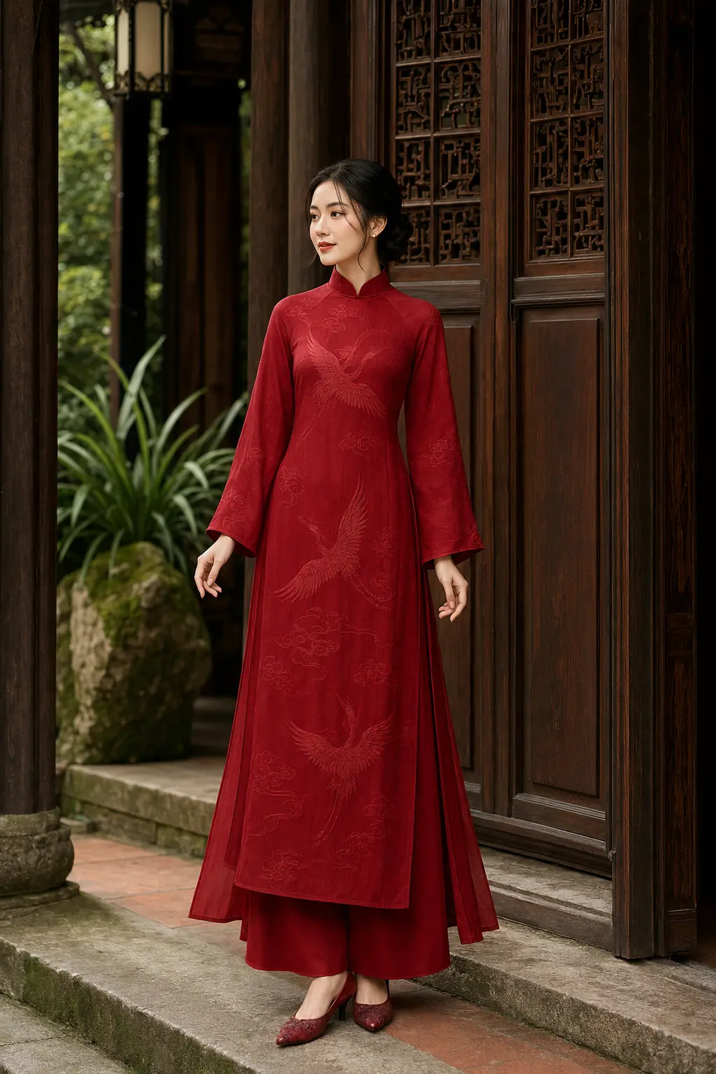 Áo dài Hạc Vân màu Đỏ son